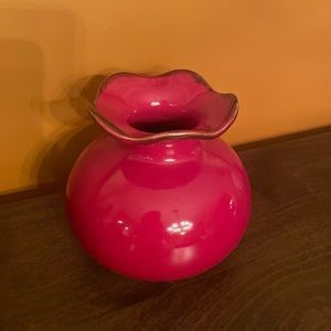 Southern Living at Home Red and Brown Base - 6.5” Tall Ruffle/Ripple Top